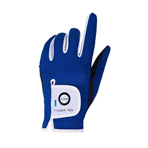 FINGER TEN Golf Gloves Kids Boys Girls Left Hand Right Value 2 Pack, Youth Junior Lh Rh Handed Golfer Glove Color White Red Blue, Fit 3-12 Years (X-Large Red, Left)
