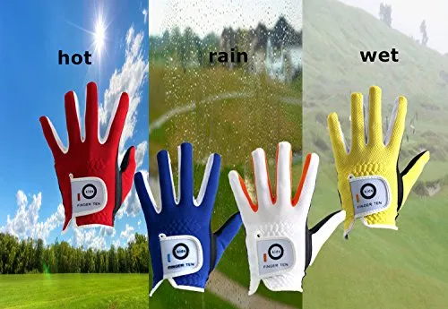 FINGER TEN Golf Gloves Kids Boys Girls Left Hand Right Value 2 Pack, Youth Junior Lh Rh Handed Golfer Glove Color White Red Blue, Fit 3-12 Years (X-Large Red, Left)