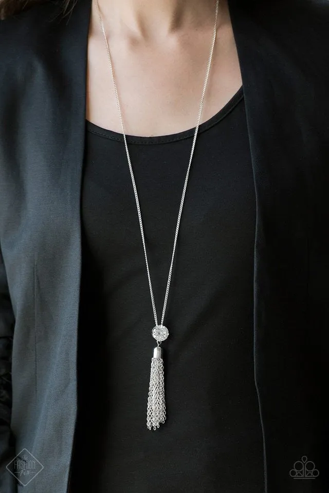 Five-Alarm FIREWORK - White - Oversized Gem and Tassel Paparazzi Long Necklace - November 2018 Fiercely 5th Avenue