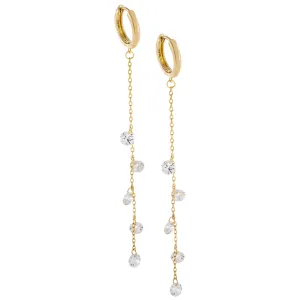 Floating CZ Chain Drop Huggie Earring