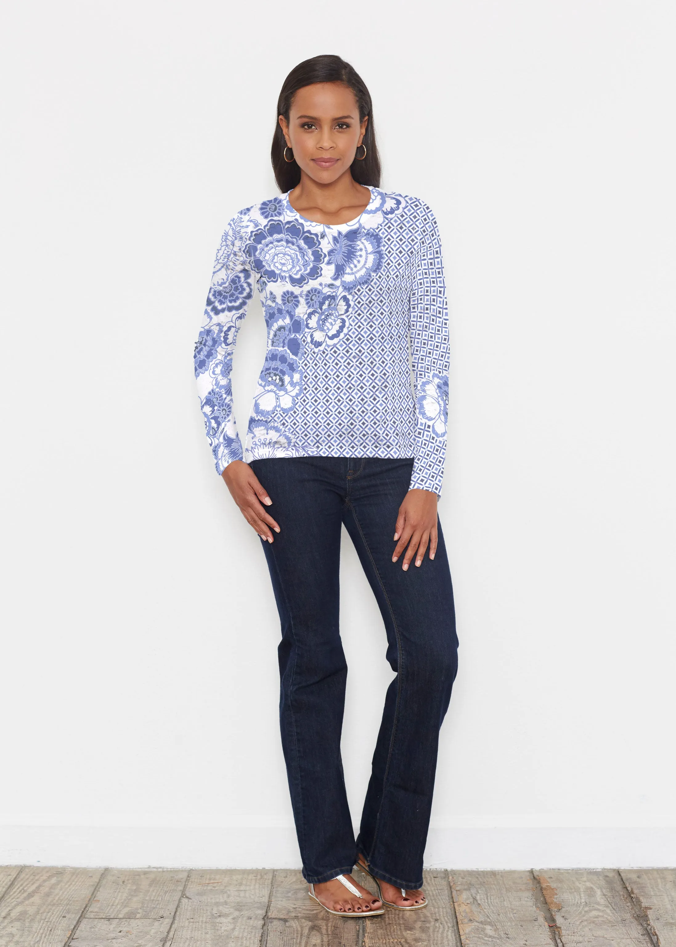 Floral Crossing Geo (7973) ~ Signature Long Sleeve Crew Shirt