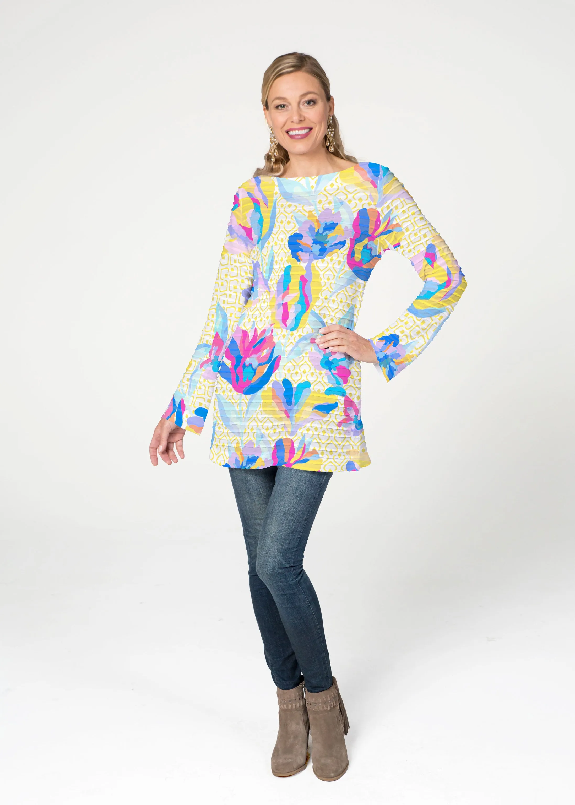 Floral Spades (8048) ~ Banded Boatneck Tunic