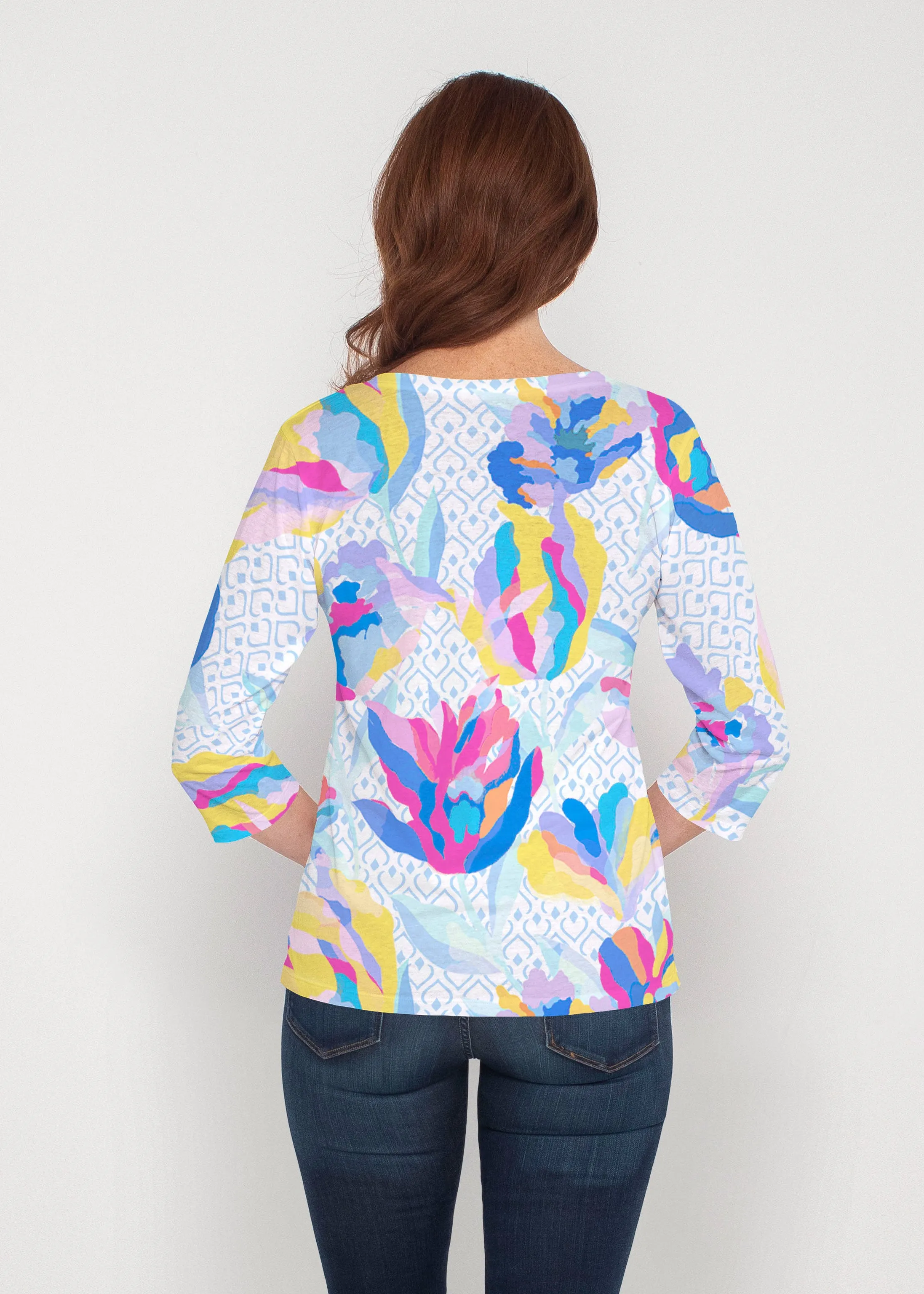Floral Spades (8048) ~ Signature 3/4 Sleeve V-Neck Top