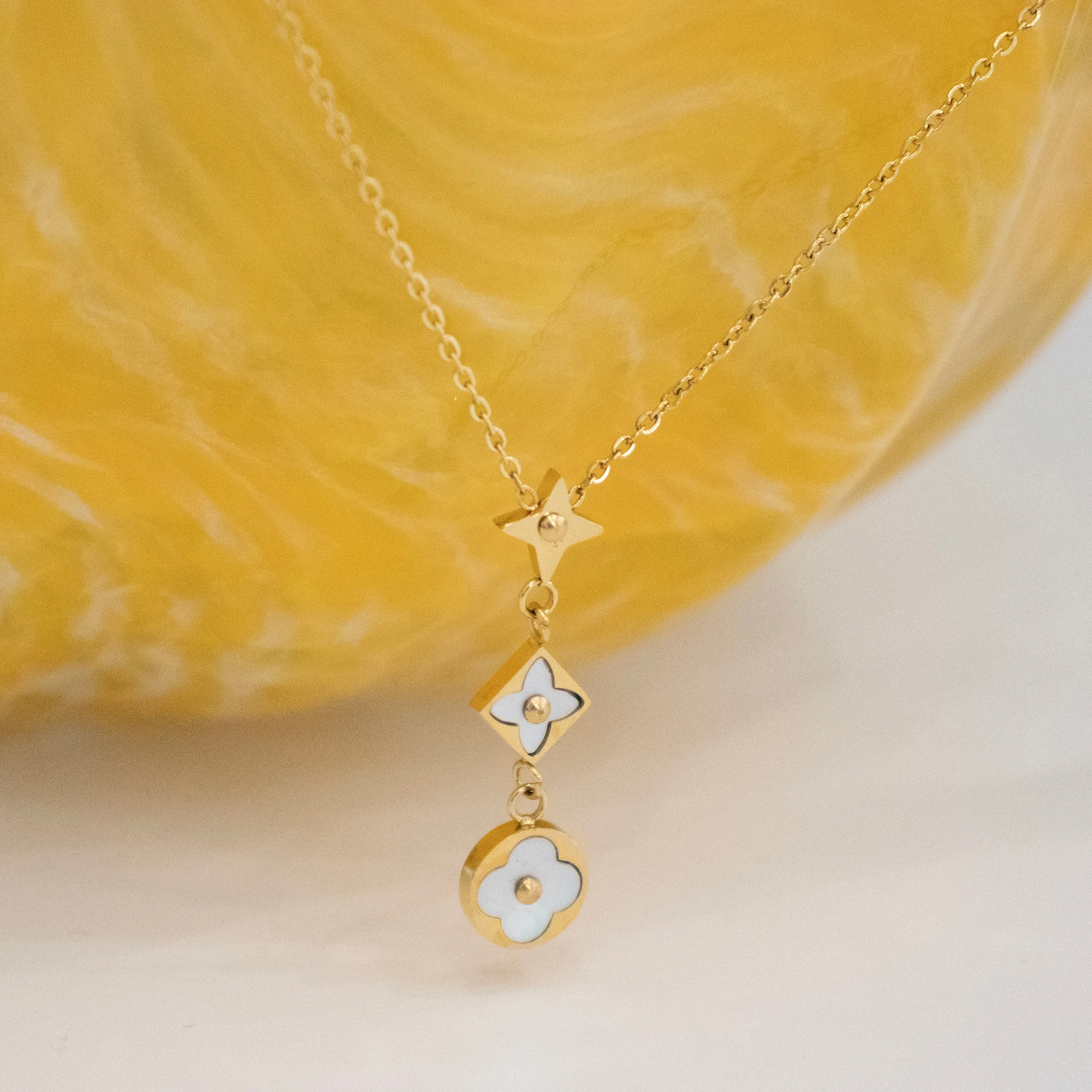 Four Leaf Clover 3 Flower Necklace - Gold and Rose Gold