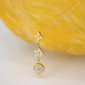 Four Leaf Clover 3 Flower Necklace - Gold and Rose Gold