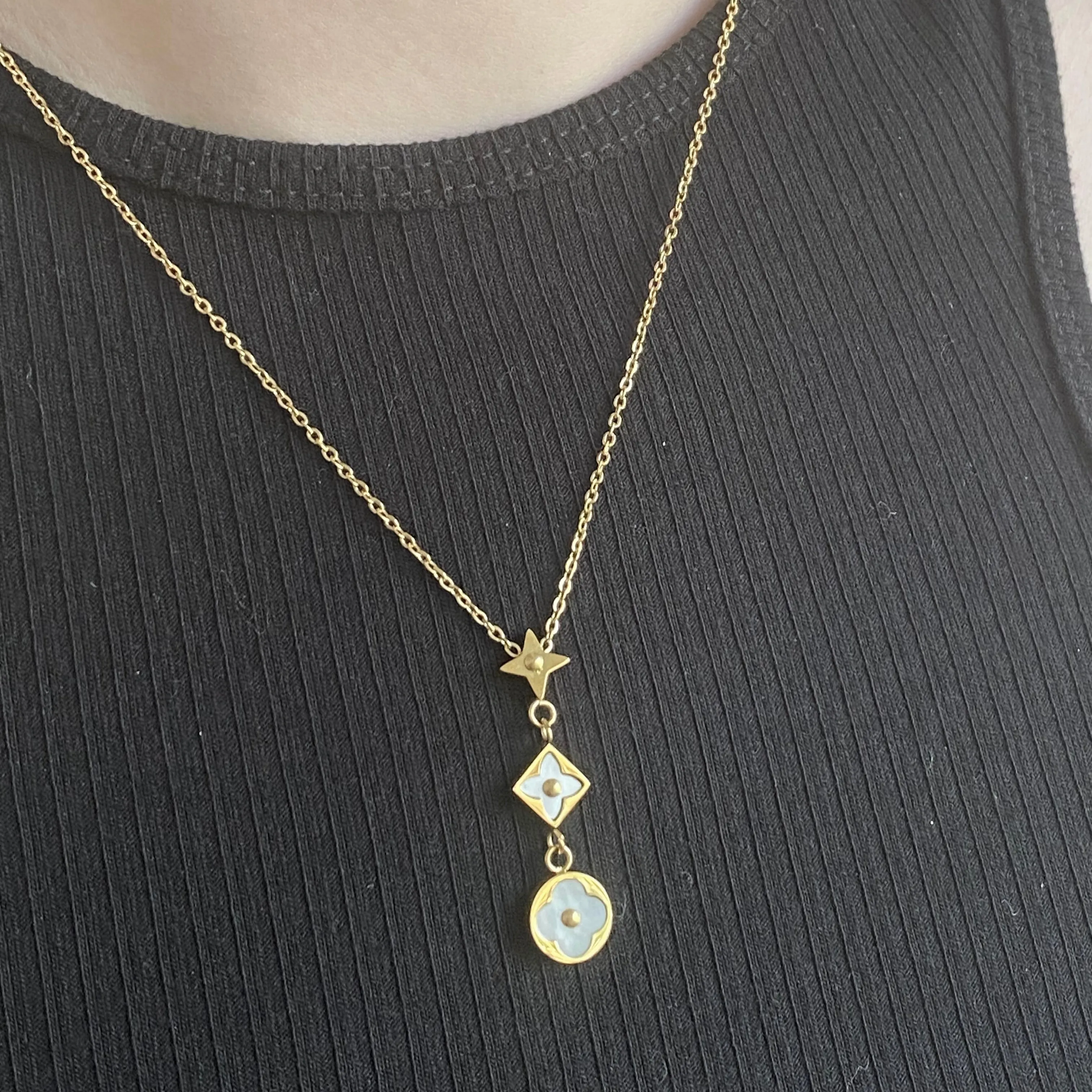 Four Leaf Clover 3 Flower Necklace - Gold and Rose Gold