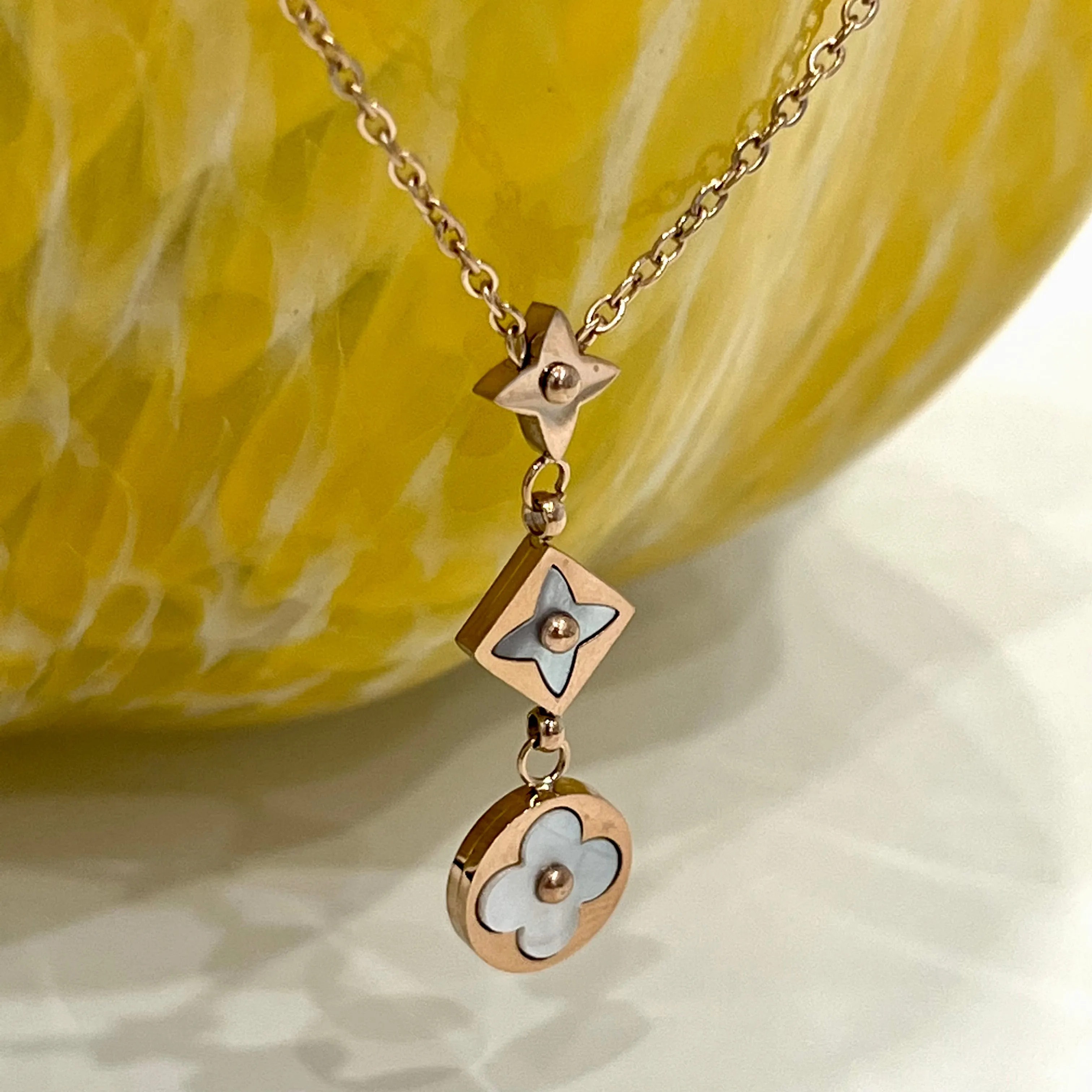 Four Leaf Clover 3 Flower Necklace - Gold and Rose Gold