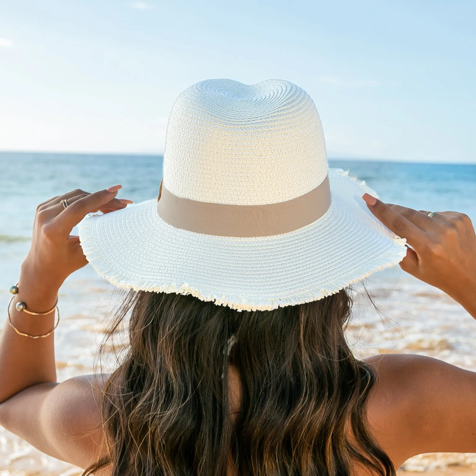 Fray Edge Ribbon Accent Panama Hat