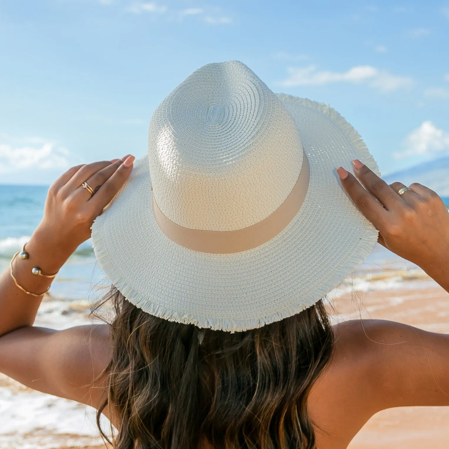 Fray Edge Ribbon Accent Panama Hat