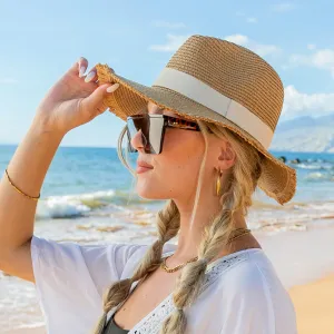 Fray Edge Ribbon Accent Panama Hat