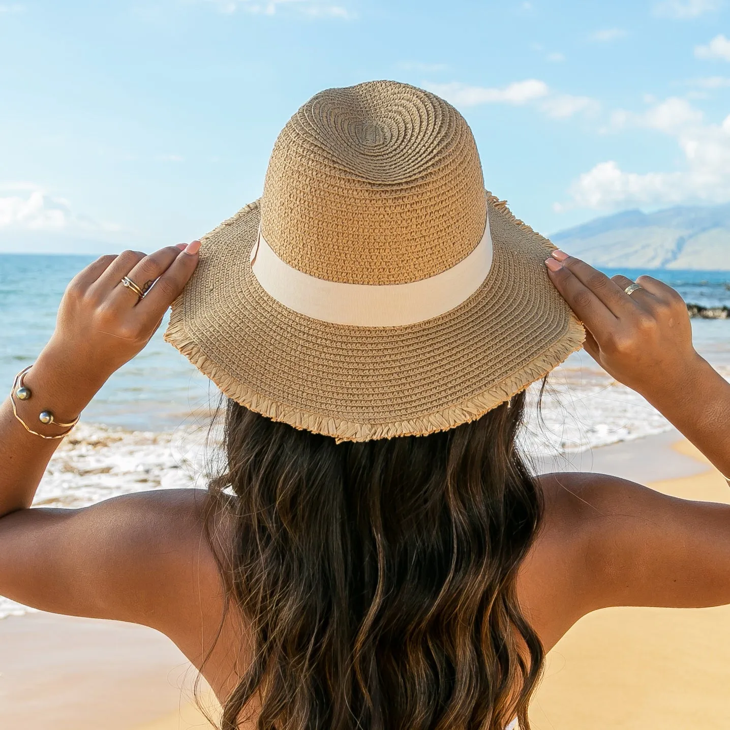 Fray Edge Ribbon Accent Panama Hat