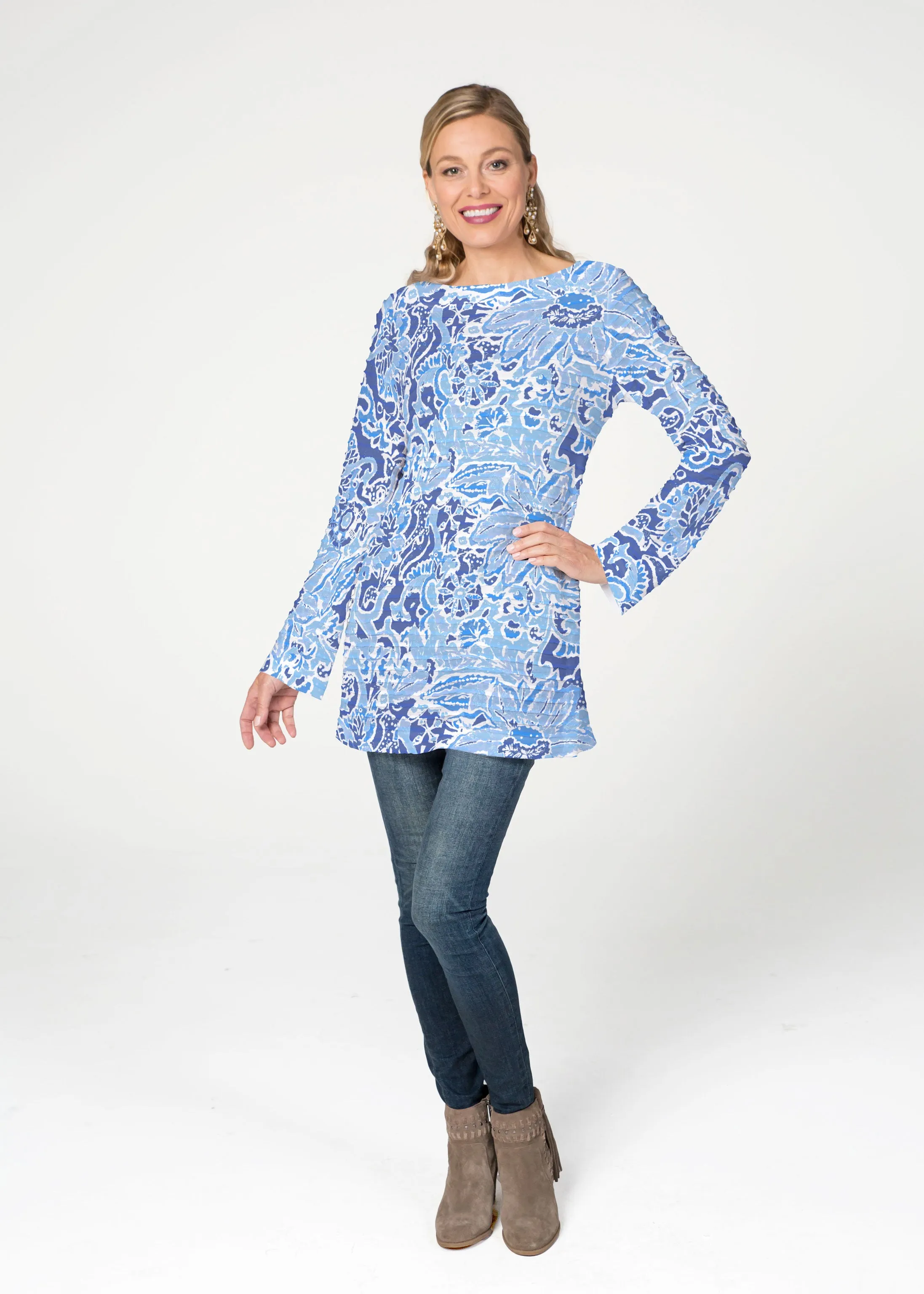 Fusion Blue (2895) ~ Banded Boatneck Tunic