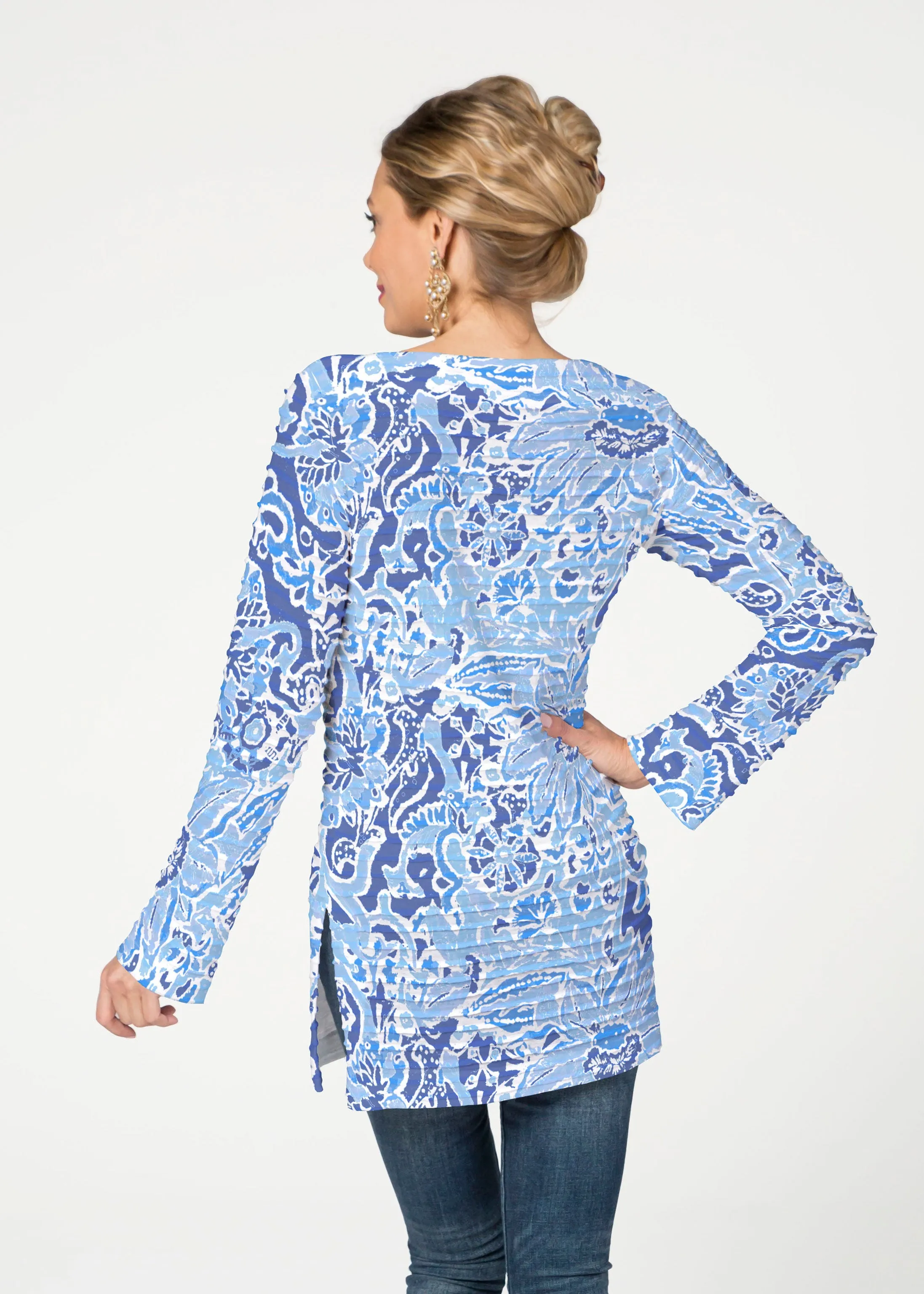 Fusion Blue (2895) ~ Banded Boatneck Tunic