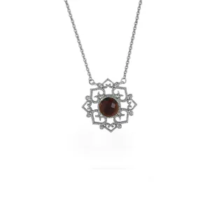 Garnet and Diamond Accent Necklace in Sterling Silver
