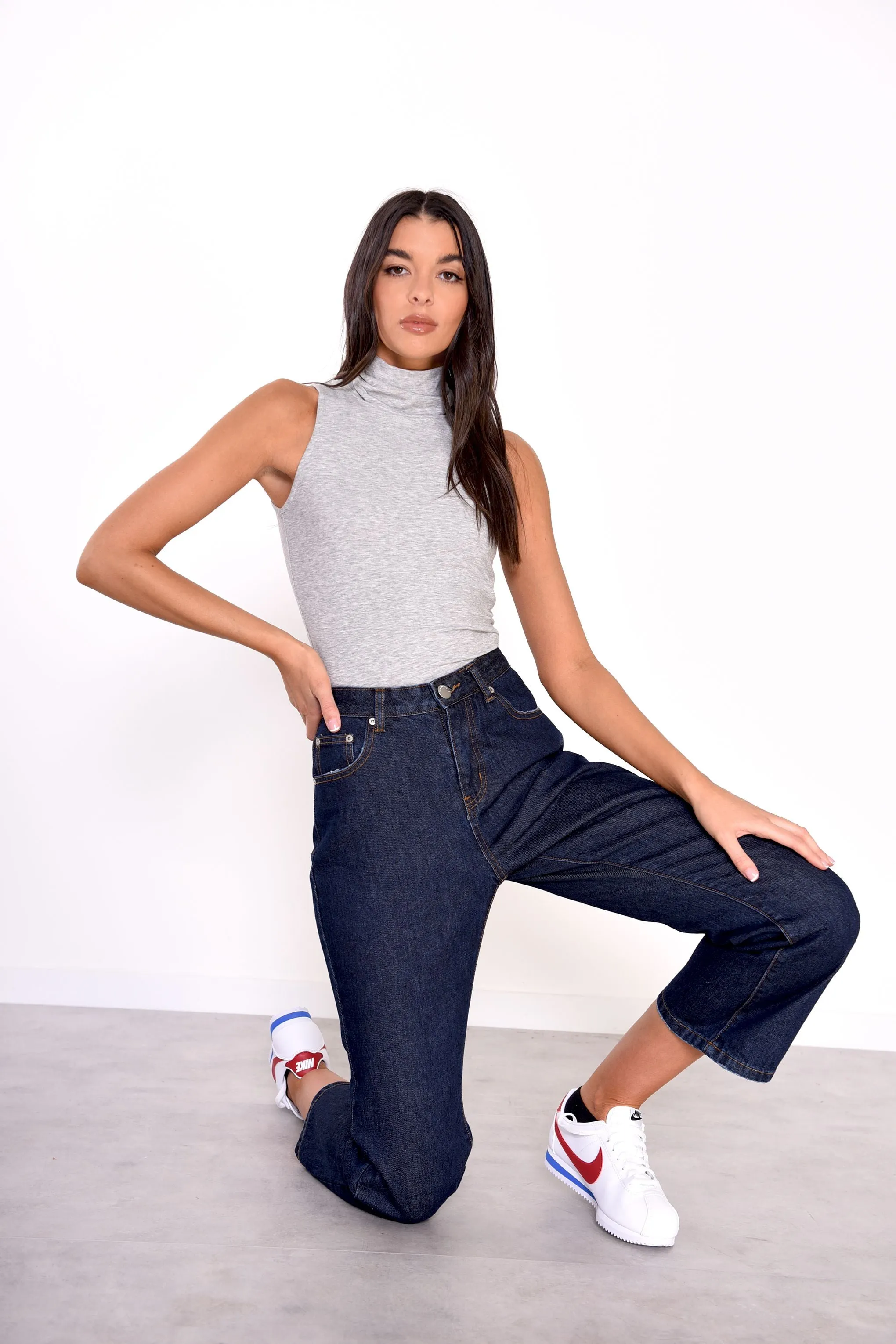 Glamorous Grey Marl High Neck Top