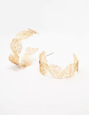 Gold Butterfly Flat Hoop Earrings