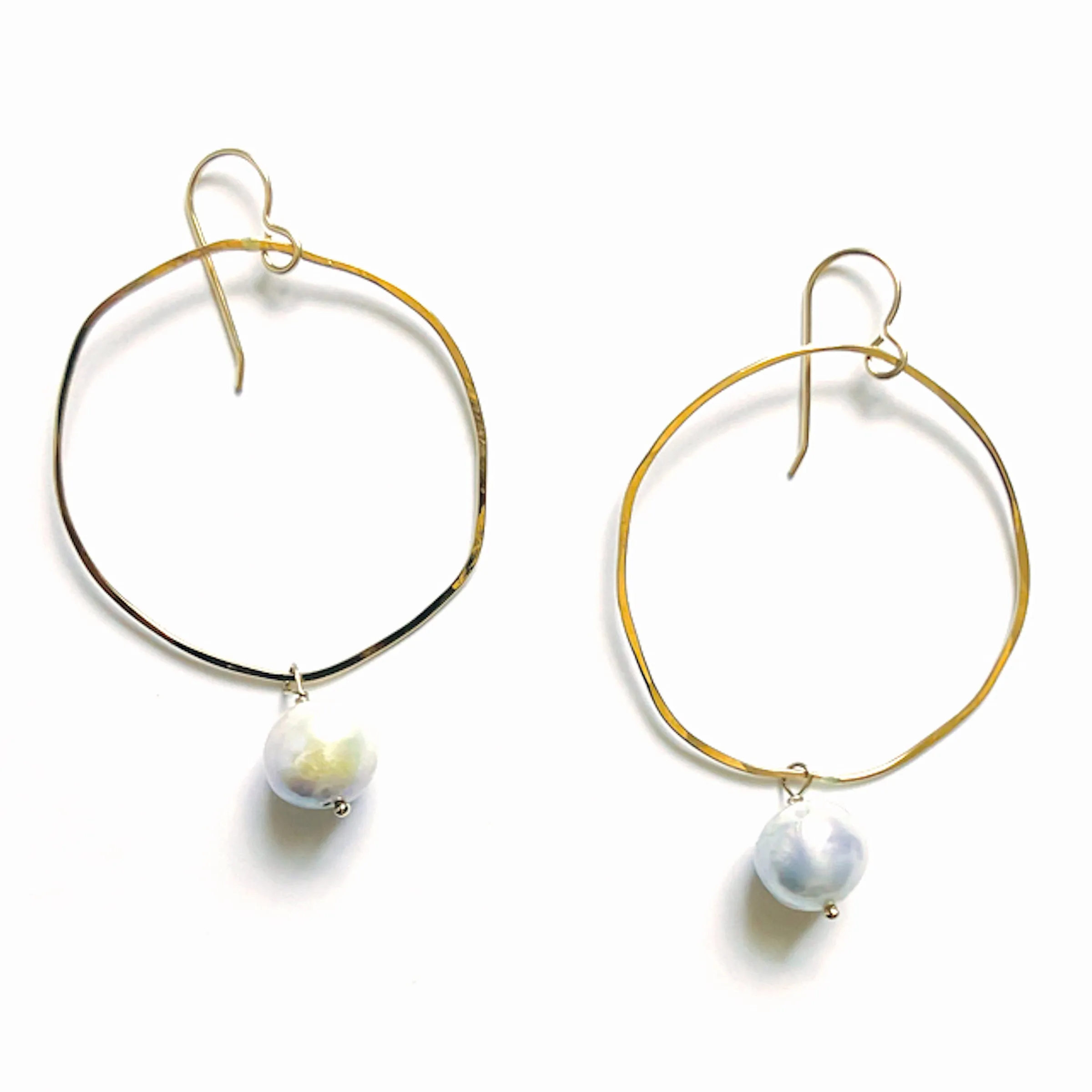 Gold Circle Earrings with Pearl Drop