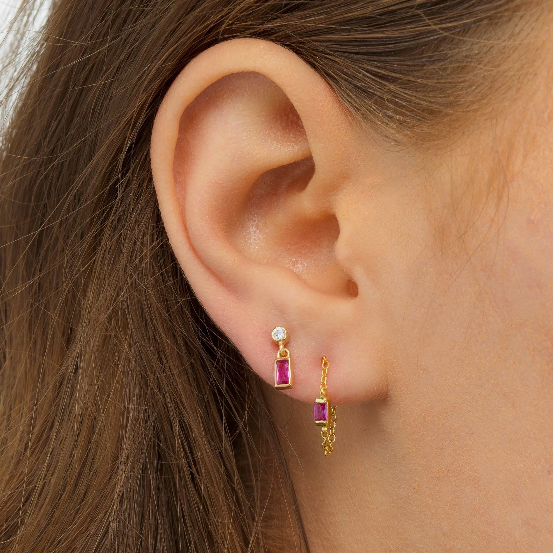 Gold Dangling Baguette Stud Earring