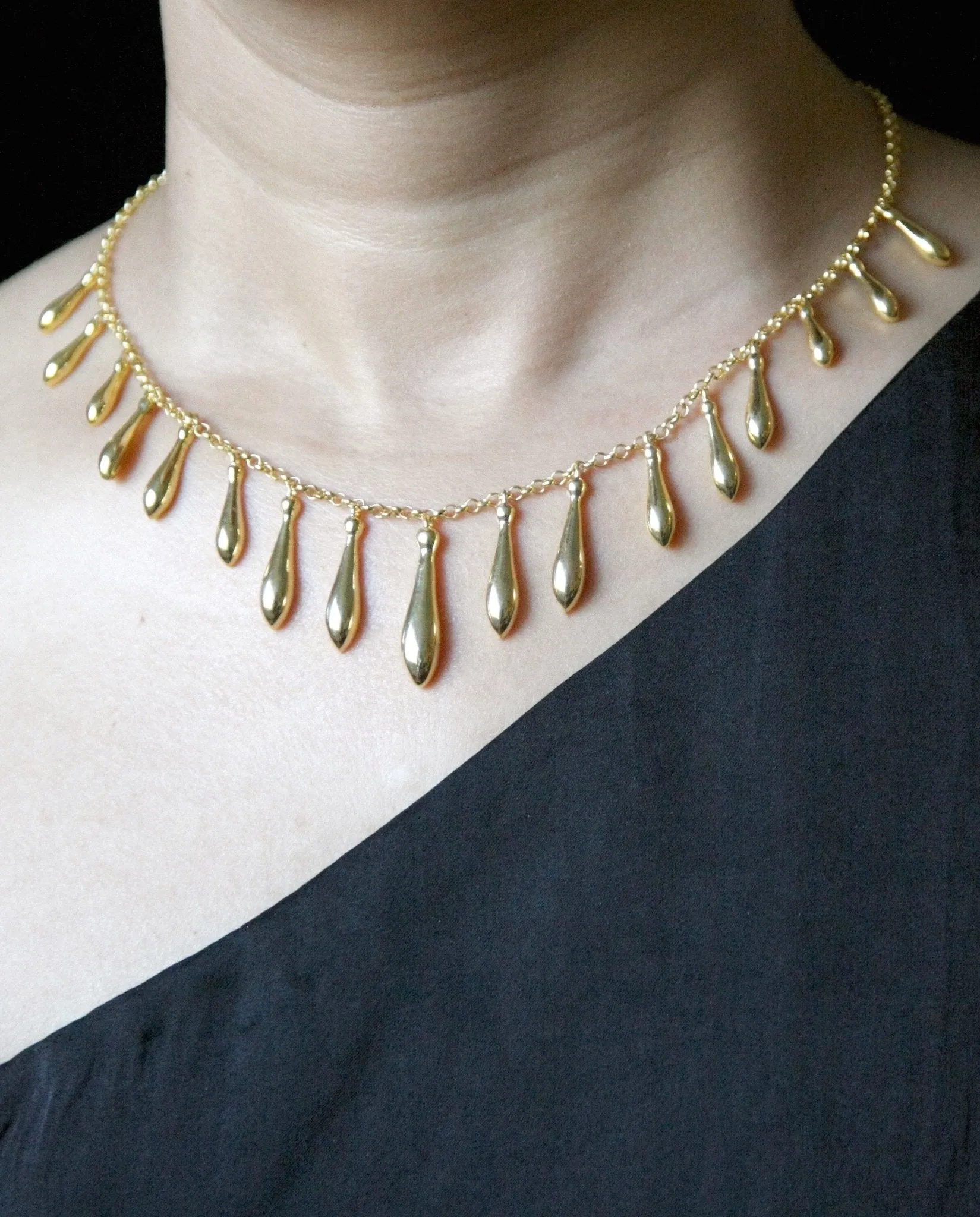 Gold plated, classic string-of-drops Victorian necklace