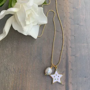 Gold Plated Necklace with a Star Pendant a Fresh Water Pearl 350-09 | Erika Williner Designs