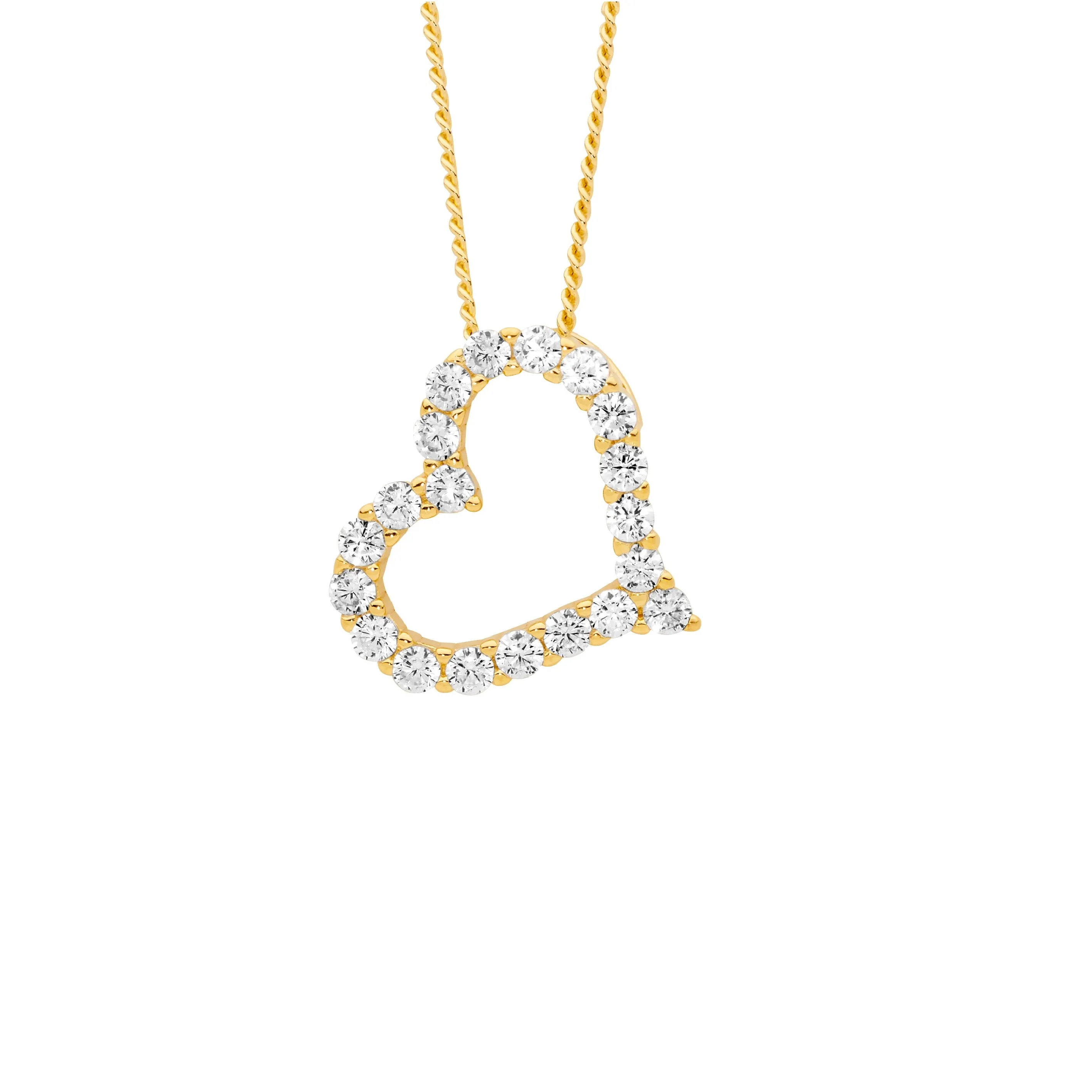 Gold Plated Sterling Silver Open Heart Pendant with Cubic Zirconia P888G