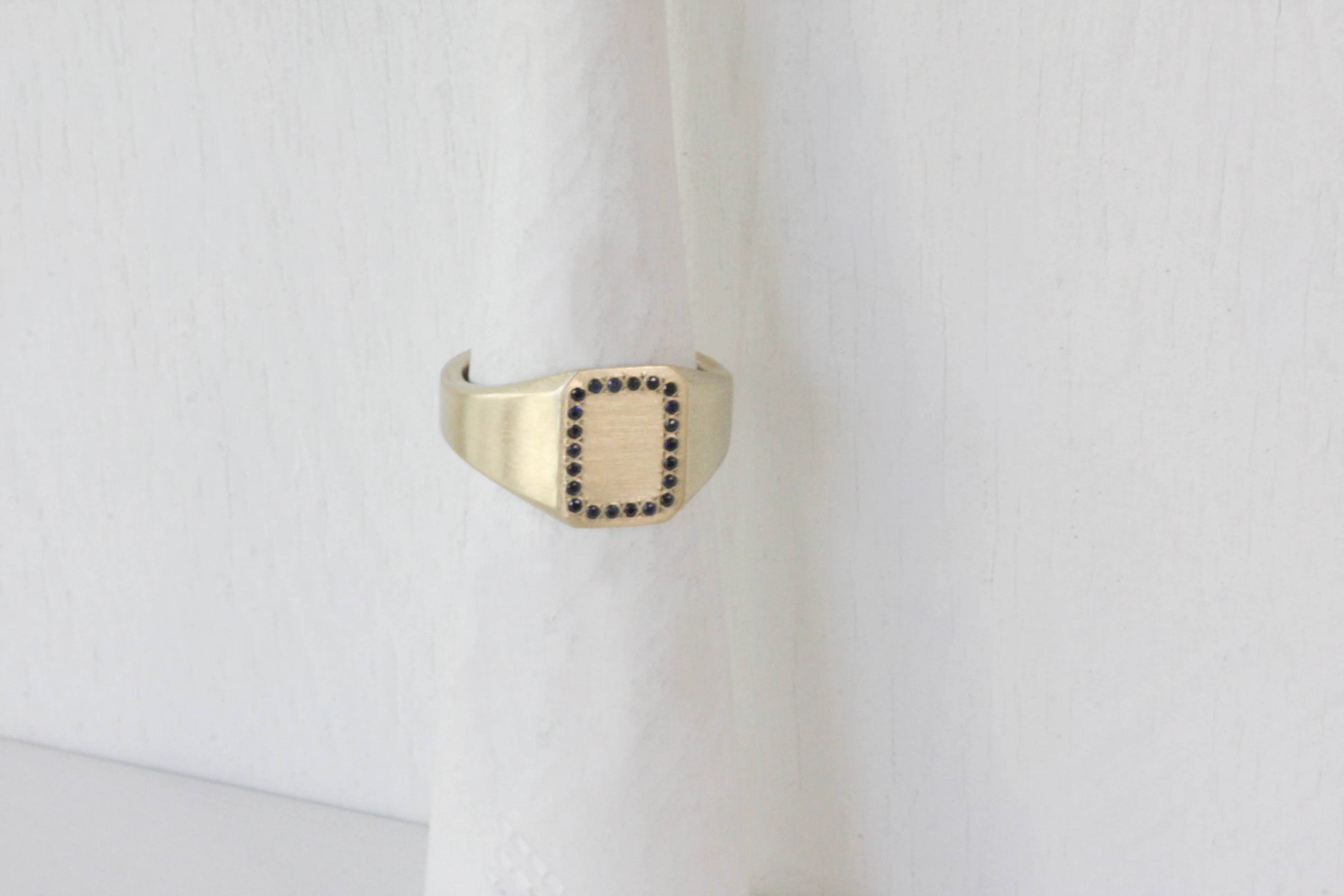 Gold Signet Pinkie Statement Ring with Sapphires