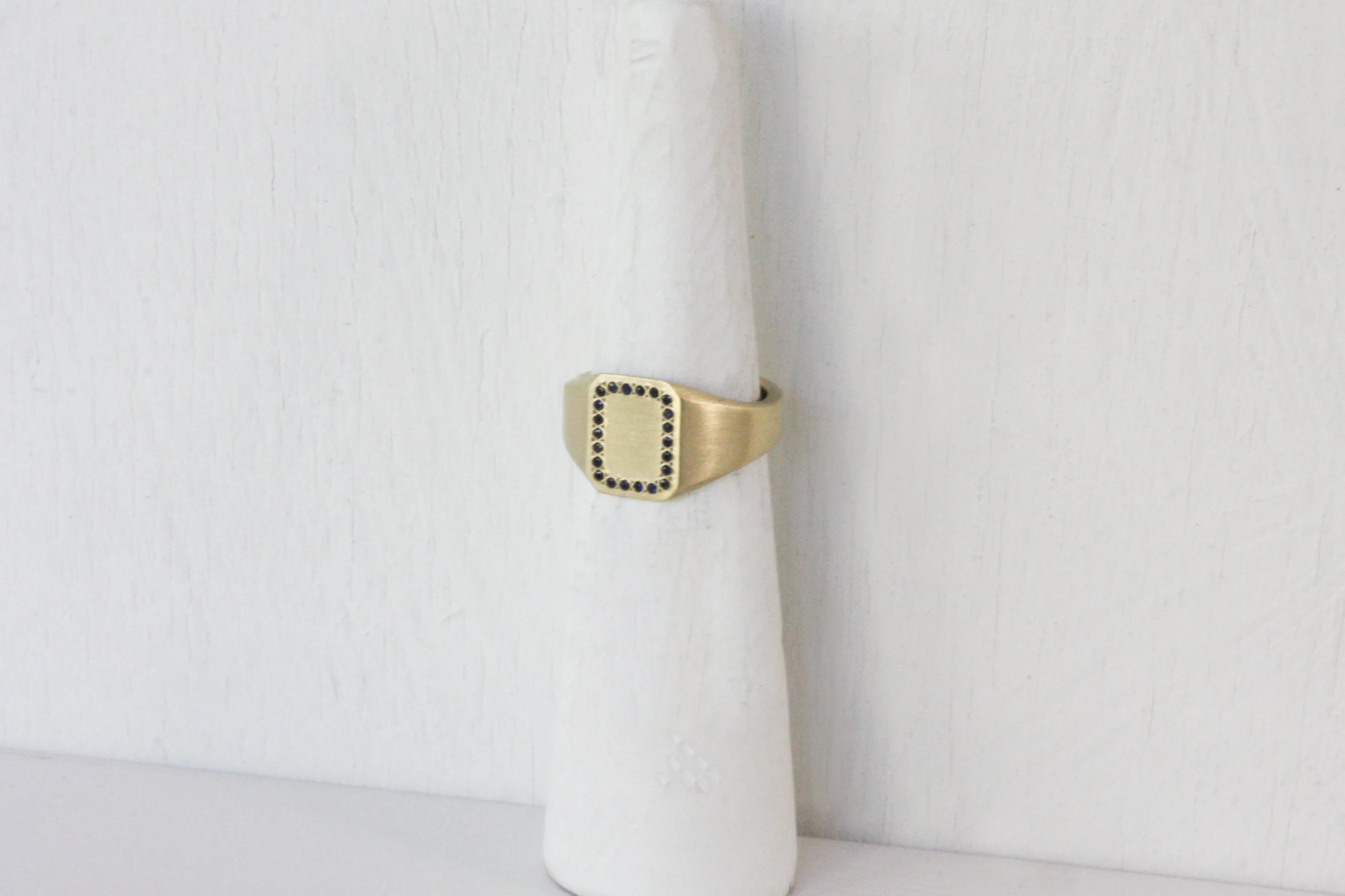 Gold Signet Pinkie Statement Ring with Sapphires