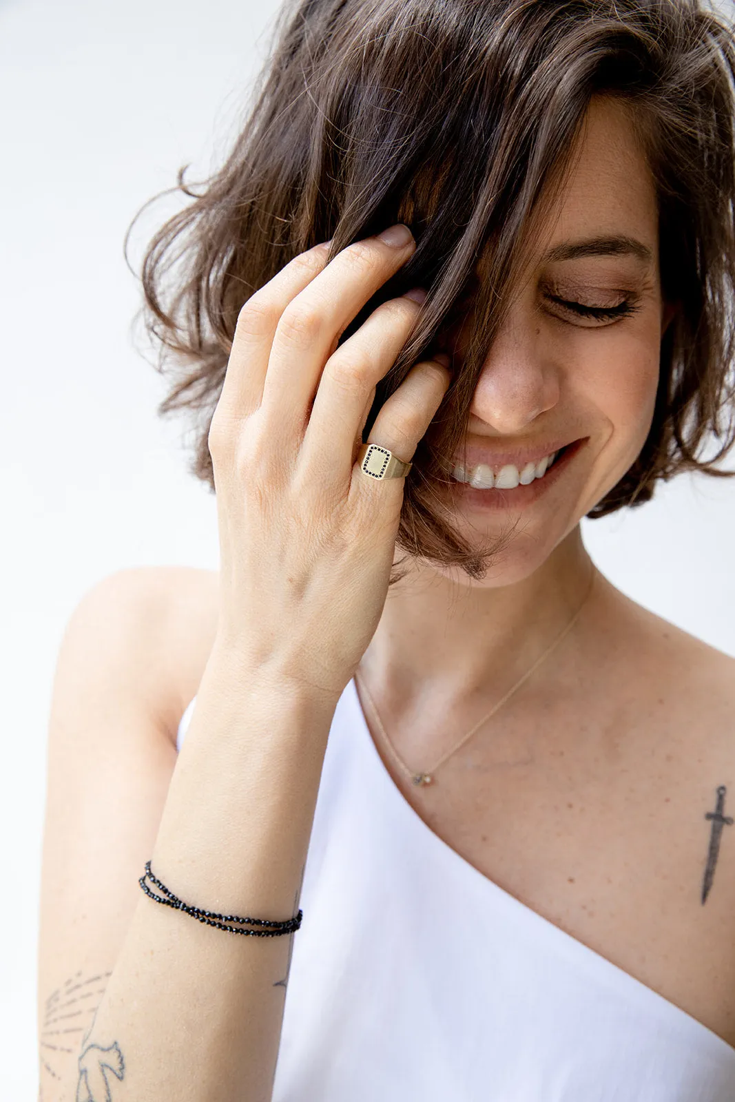 Gold Signet Pinkie Statement Ring with Sapphires