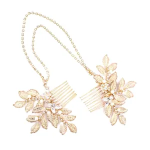 Golden Leaf Comb Chain Head Jewelry Bridal Accessories jewelry forehead headband Frontlet(Gold)