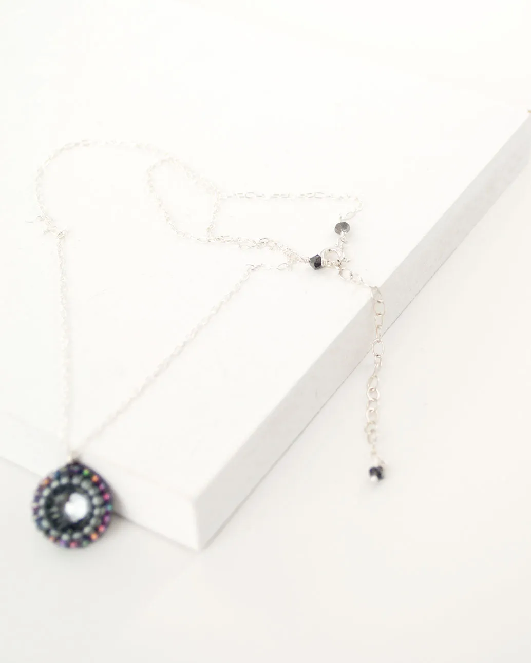Gray pink beaded delicate swarovski necklace