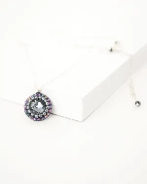 Gray pink beaded delicate swarovski necklace
