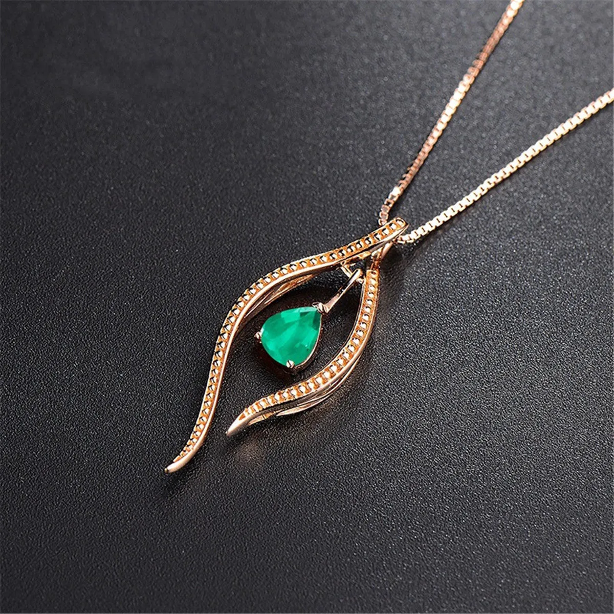 Green Cubic Zirconia 18K Gold-Plated Trillion Pendant Necklace