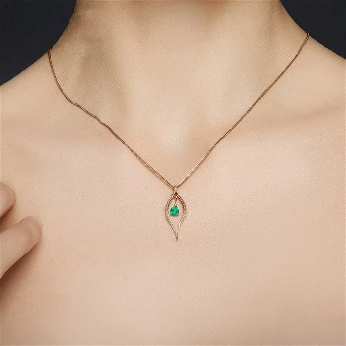 Green Cubic Zirconia 18K Gold-Plated Trillion Pendant Necklace