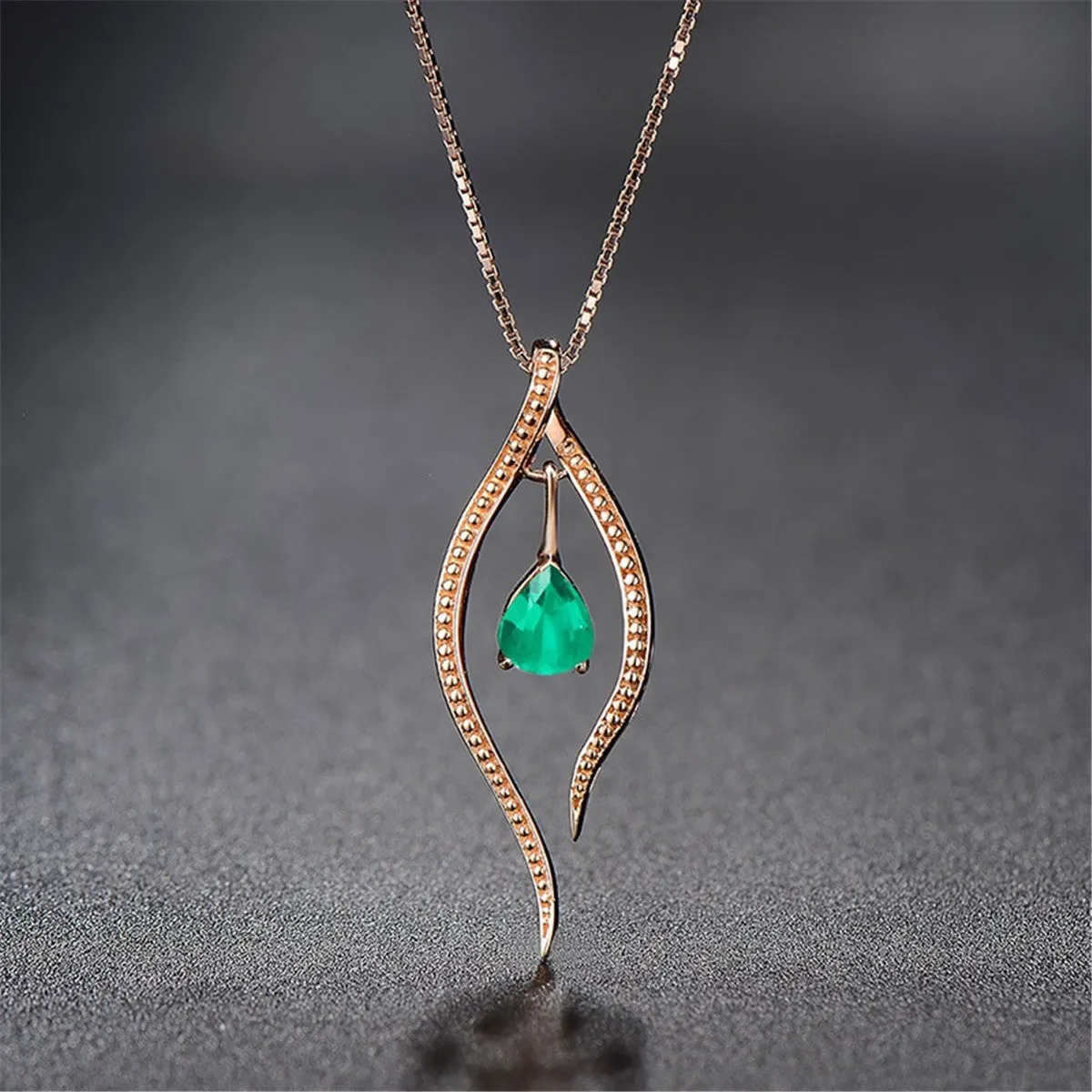 Green Cubic Zirconia 18K Gold-Plated Trillion Pendant Necklace