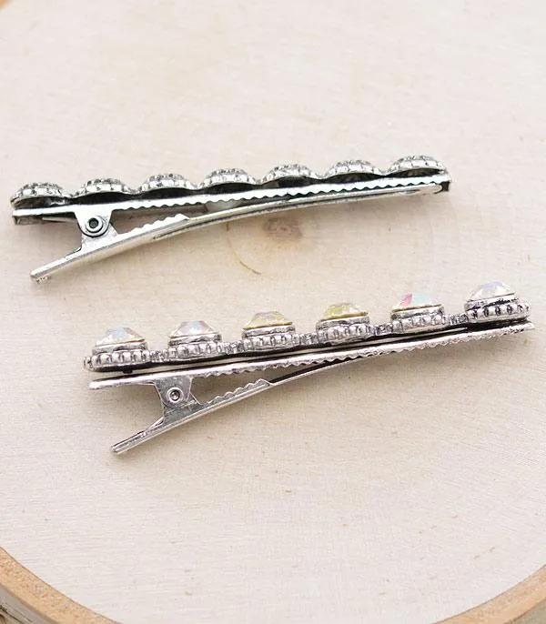 Gretta Turquoise & Silver Alligator Hair Clip Duo