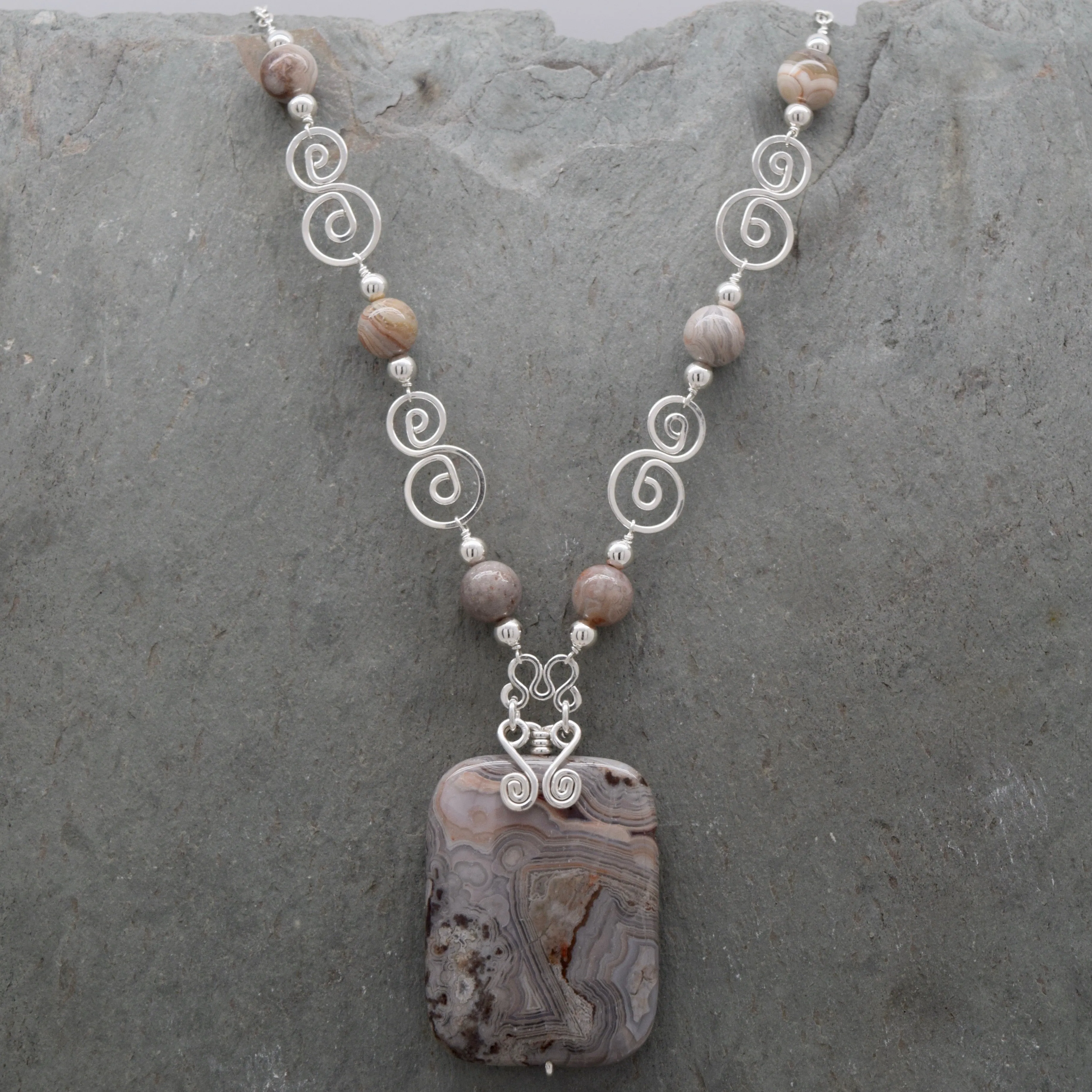 Grey Crazy Lace Agate Necklace
