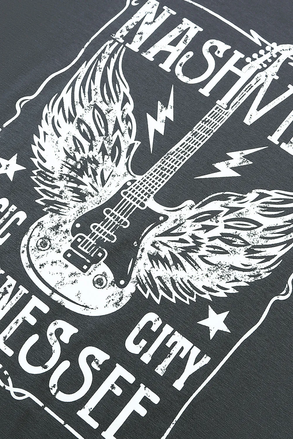 Guitar Print Graphic Oversized Band Tee