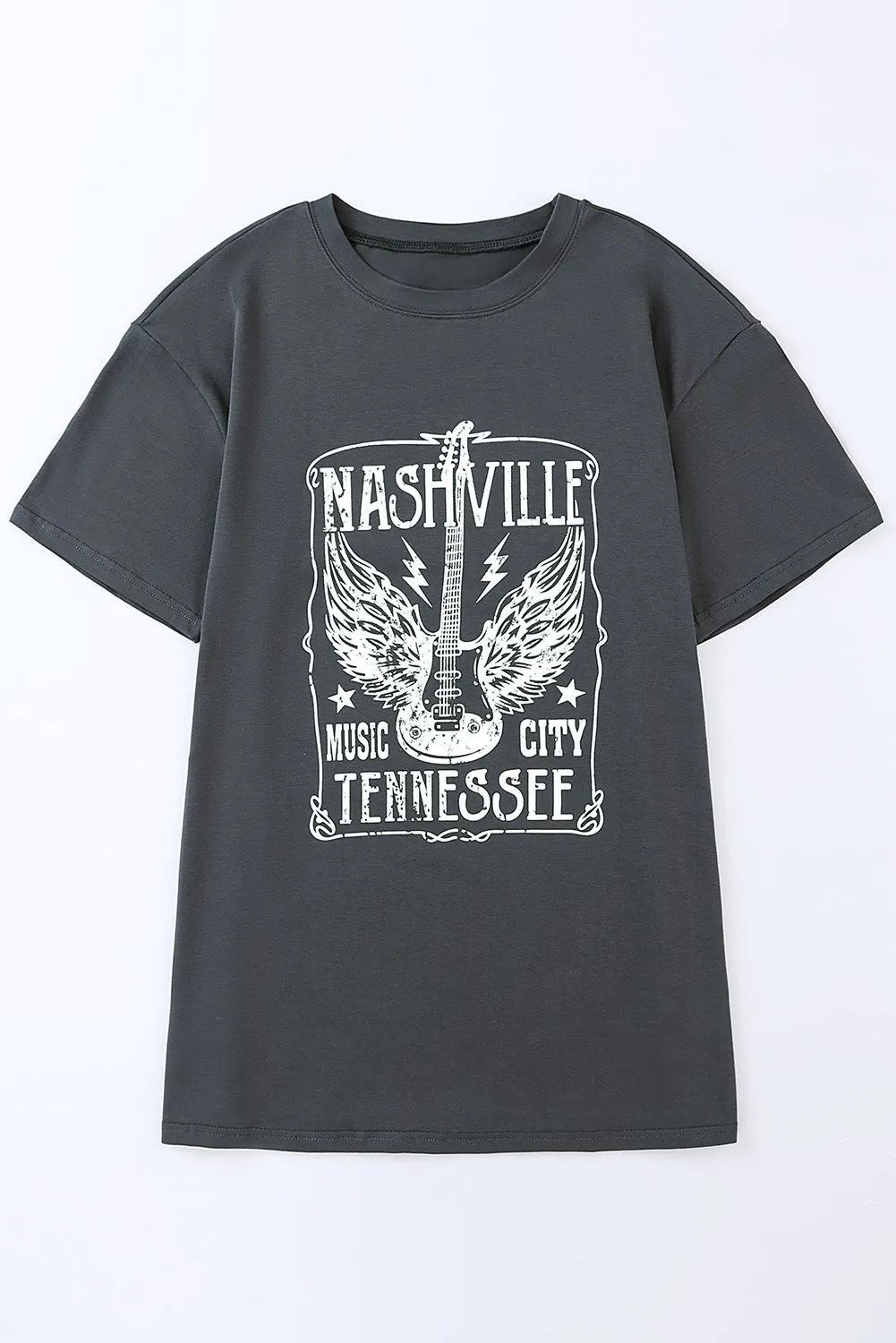 Guitar Print Graphic Oversized Band Tee