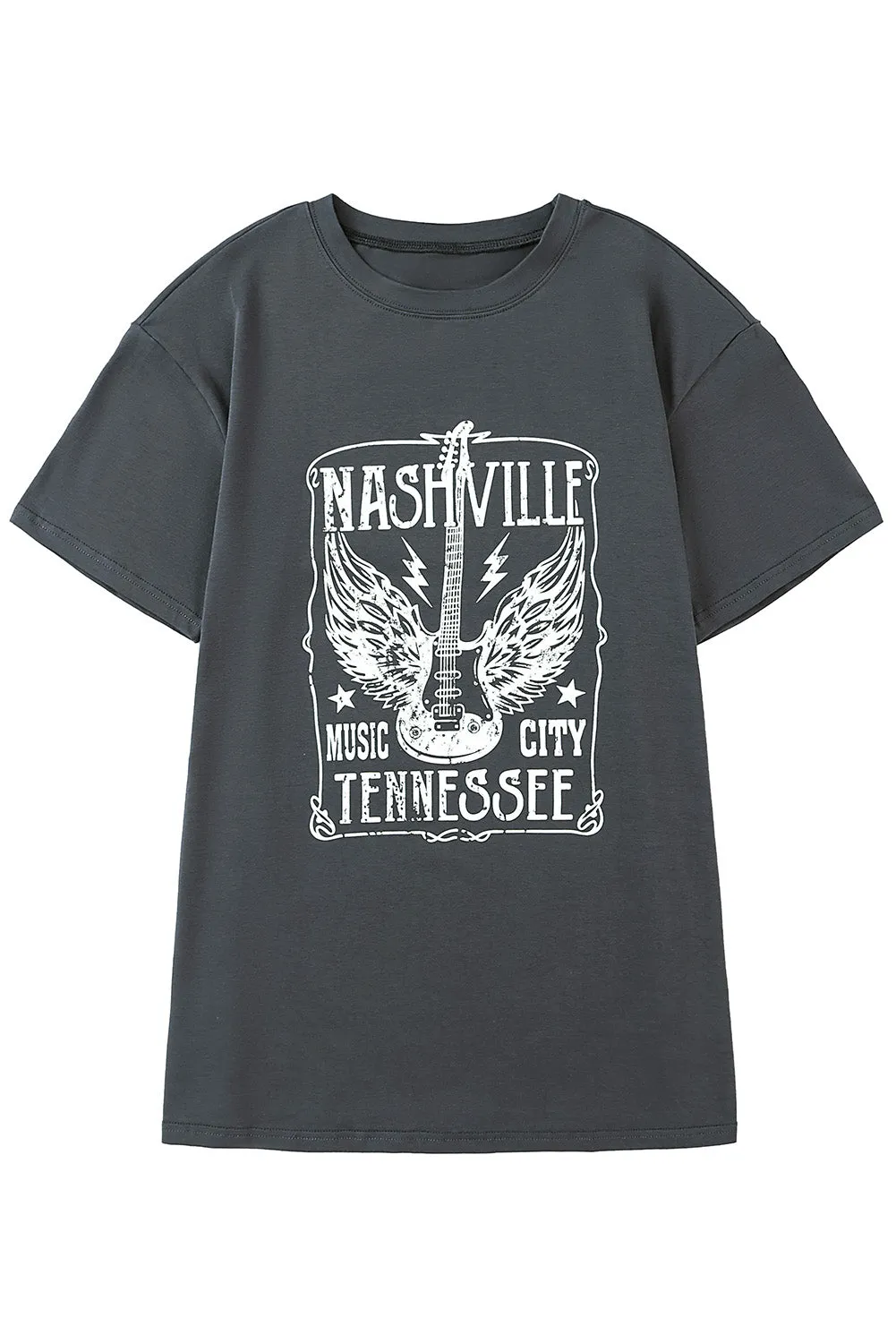 Guitar Print Graphic Oversized Band Tee