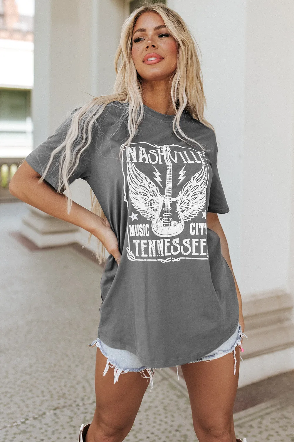 Guitar Print Graphic Oversized Band Tee