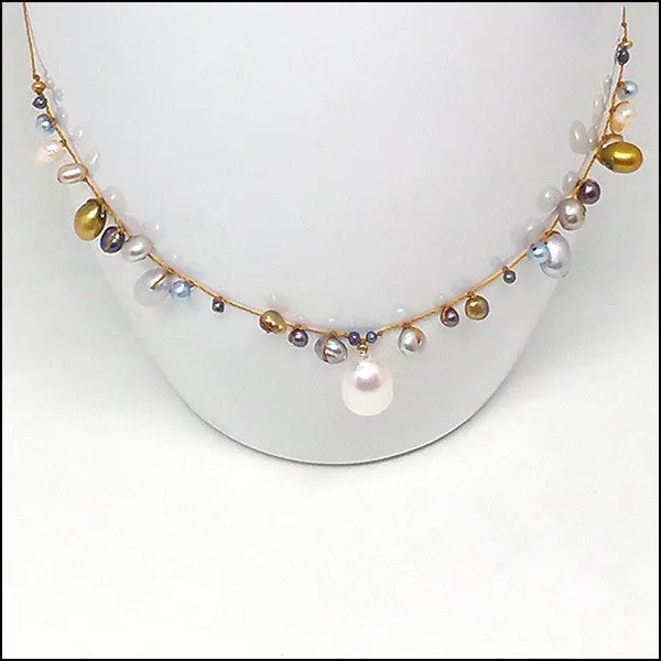 Half Halo Silver Pearls Necklace