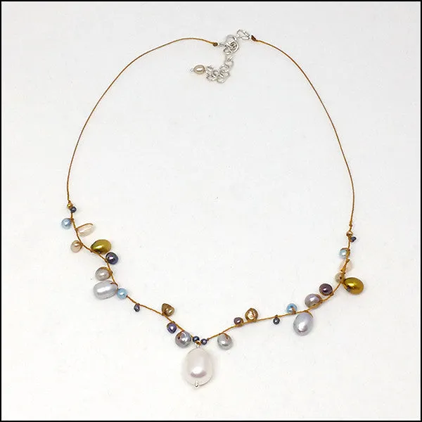 Half Halo Silver Pearls Necklace