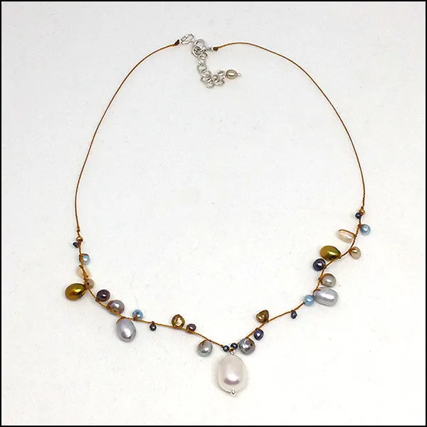 Half Halo Silver Pearls Necklace