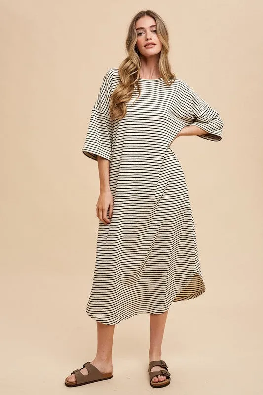 Hazel Blues® |  Annie Wear Striped Round Neck Terry Midi Dress