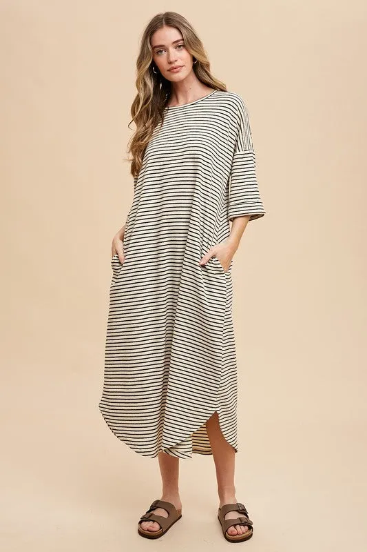 Hazel Blues® |  Annie Wear Striped Round Neck Terry Midi Dress