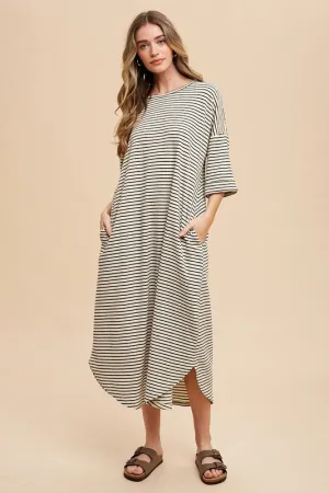 Hazel Blues® |  Annie Wear Striped Round Neck Terry Midi Dress