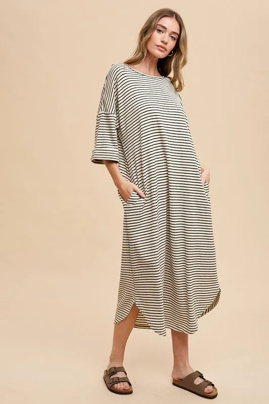 Hazel Blues® |  Annie Wear Striped Round Neck Terry Midi Dress