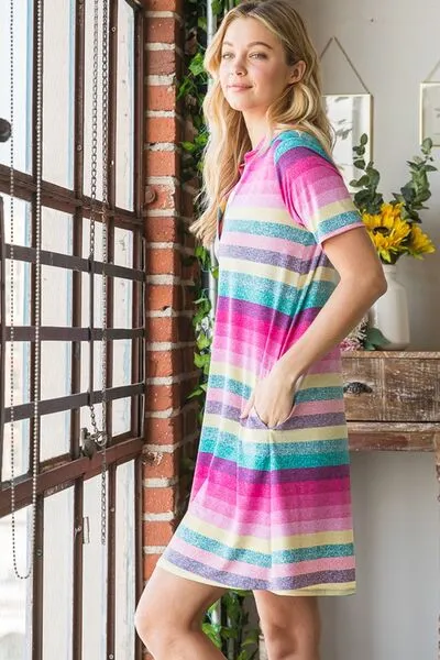 Hazel Blues® | Heimish Striped Short Sleeve Mini Tee Dress