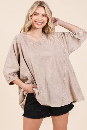 Hazel Blues® |  Mittoshop Mineral Wash V-Neck Raglan A-Line Relaxed Top