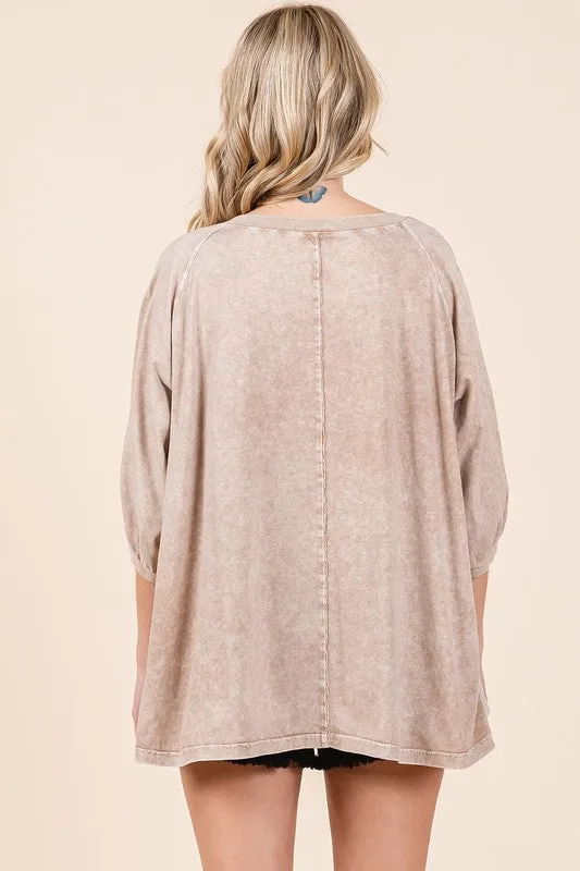 Hazel Blues® |  Mittoshop Mineral Wash V-Neck Raglan A-Line Relaxed Top